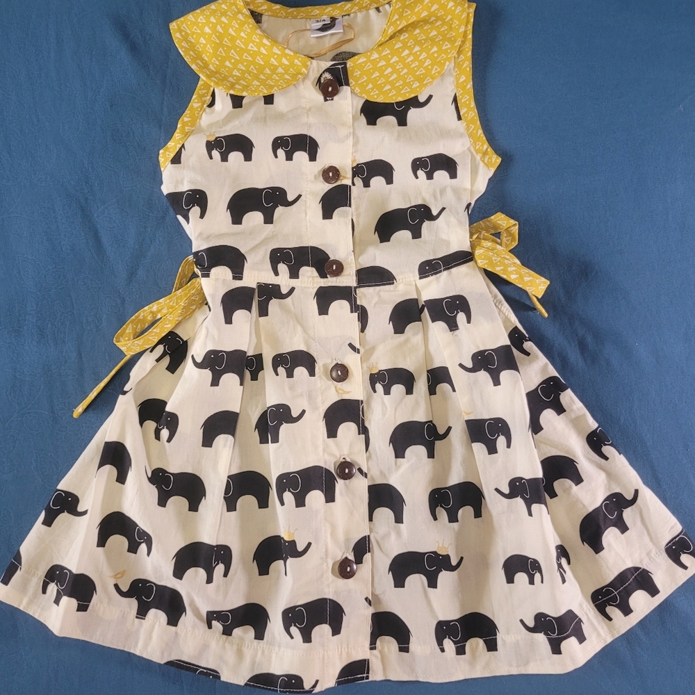 Girls 3T Side Tie Preppy Crowned Elephant Dress